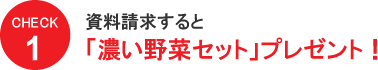 CHECK1　資料請求すると「濃い野菜セット」プレゼント！