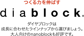 ダイヤブロックは成長に合わせたラインナップから選びましょう。大人向けのnanoblockも好評です。